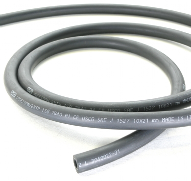 Click to enlarge - Hose for marine fuel lines. Approved to DNV and Lloyds. This hose has an improved fire resistance rating and is used on all craft of 22 metres or less.